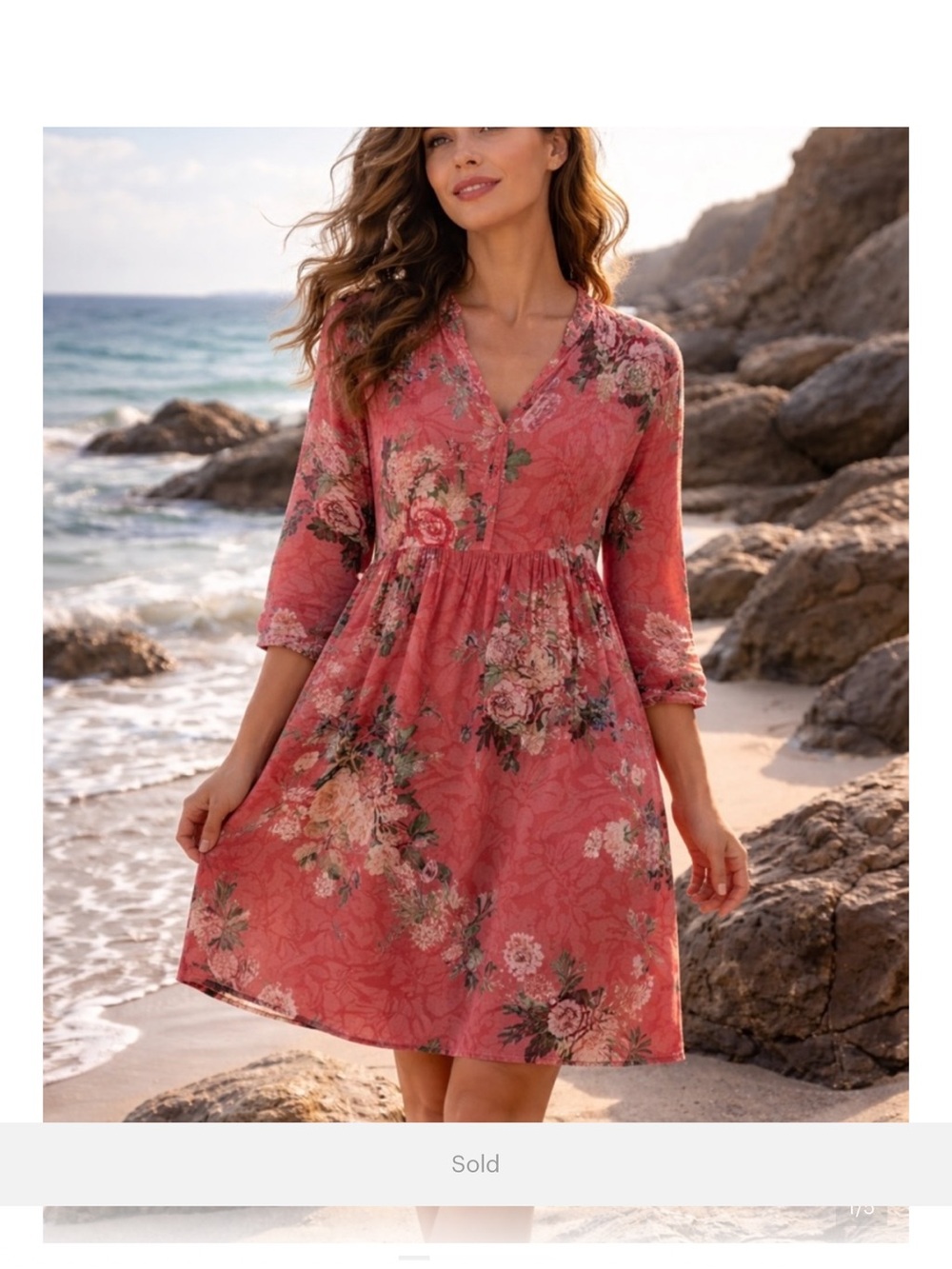 PERUVIAN CONNECTIONS Floral Boho Dress Pink Romantic‎ Coastal Cottagecore XL